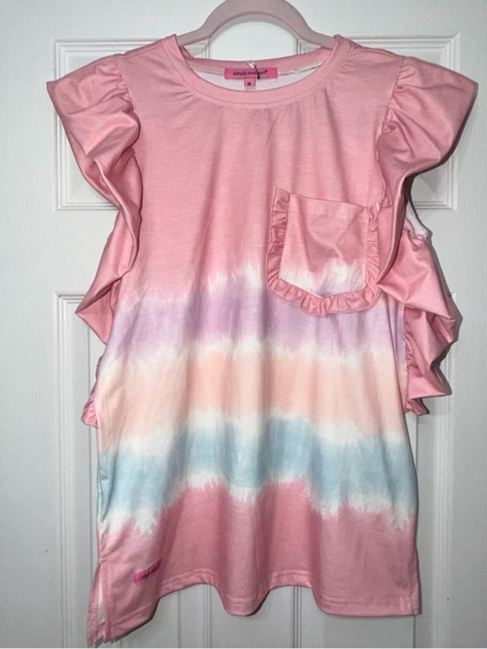 Simply Southern Pink Women's Tie Dye Ruffle Sleeve Tee